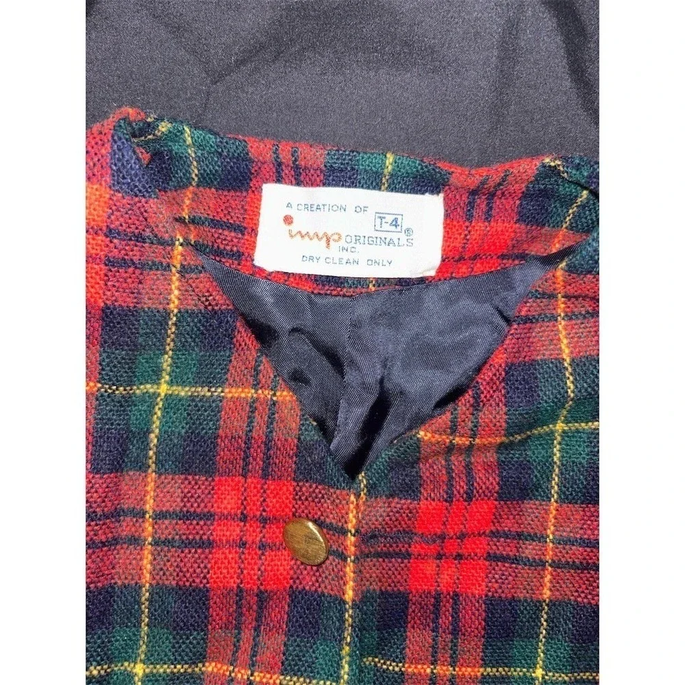 Imp Originals Vintage Girls Red Plaid Tartan Blazer Jacket Size 4 Holiday Gold